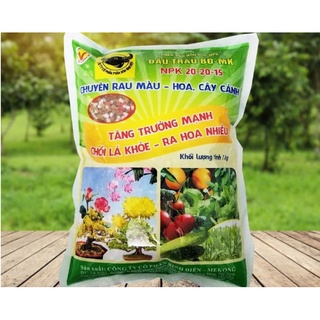 Phân bón NPK 20-20-15 Đầu Trâu cho rau màu, hoa cảnh, hoa mai, hoa hồng gói 1kg (npk 3 màu đỏ trắng đen)