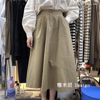 Chân váy kaki dài lưng thun