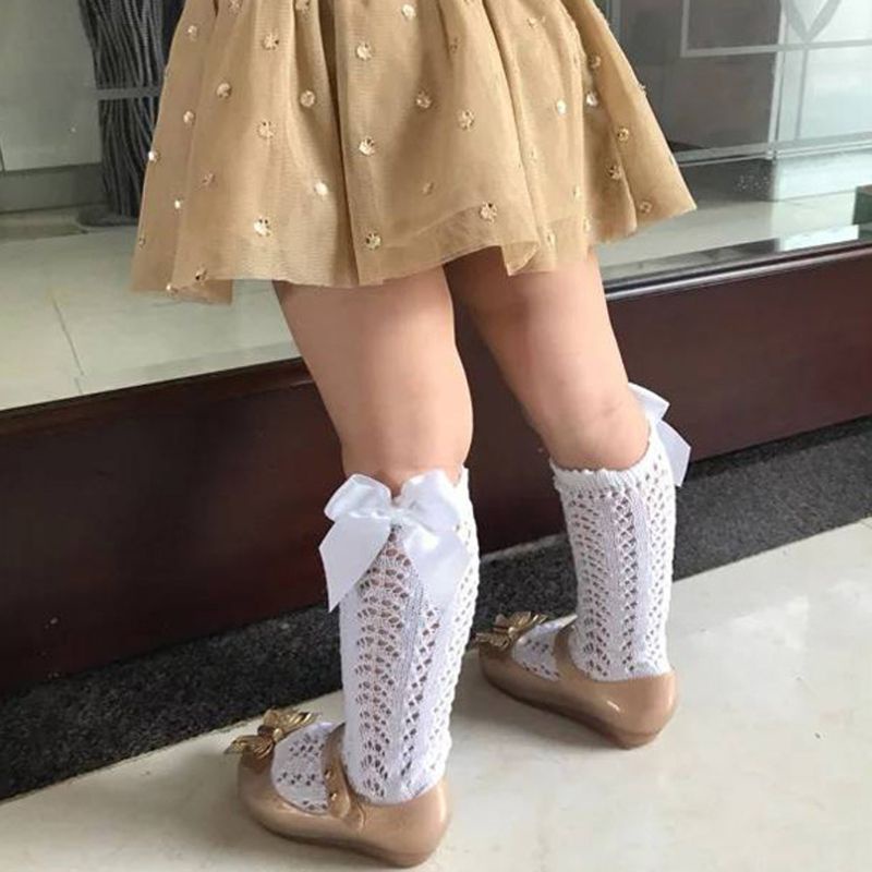 Vớ cotton phối lưới đính nơ cho bé