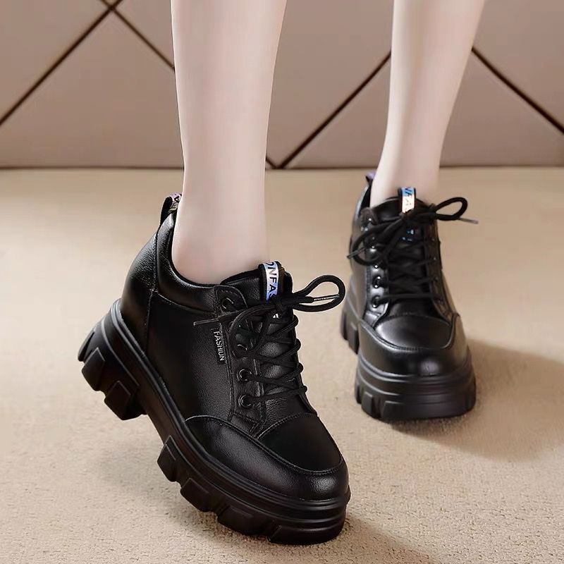 Giày Da Trắng Đế Dày Nâng Chiều Cao Thoáng Khí Thời Trang 2022 Cho Nữ