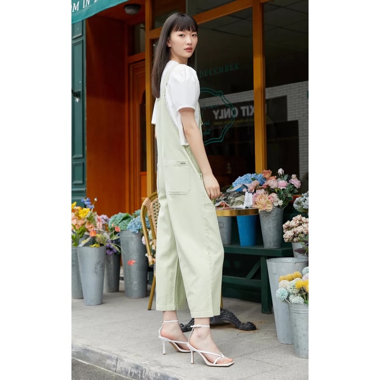 Vero Moda Quần Yếm Loe Ống Rộng Rộng Phía Trước Có Túi Màu Trơn Khóa Hoa Cúc Cho Nữ 321264005