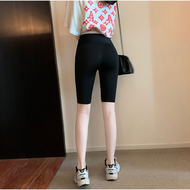 Quần legging lửng LAMODE vải thun cao cấp biker nữ đùi ngố đồ mặc nhà dáng ôm bó lưng thun tập gym yoga bigsize | BigBuy360 - bigbuy360.vn