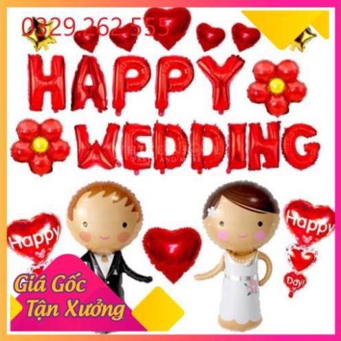 (Sale Khủng)  Bóng nhũ Bóng chữ Happy Wedding trang trí đám cưới