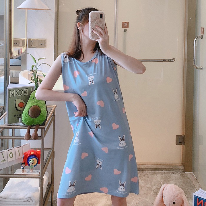 Váy ngủ cute sát nách dáng xuông mặc nhà mùa hè chất liệu cotton in hình dễ thương VSN01 | BigBuy360 - bigbuy360.vn