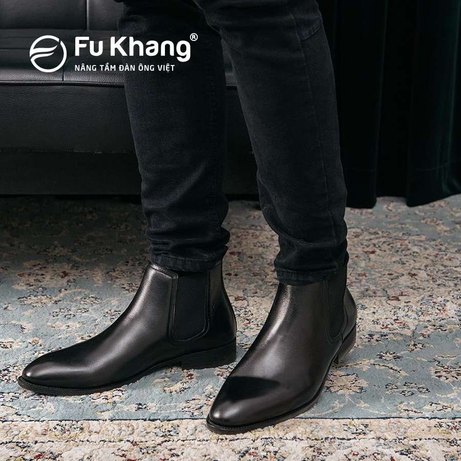 Giày boots nam cao cổ thời trang Fu Khang từ da bò thật màu đen GC11