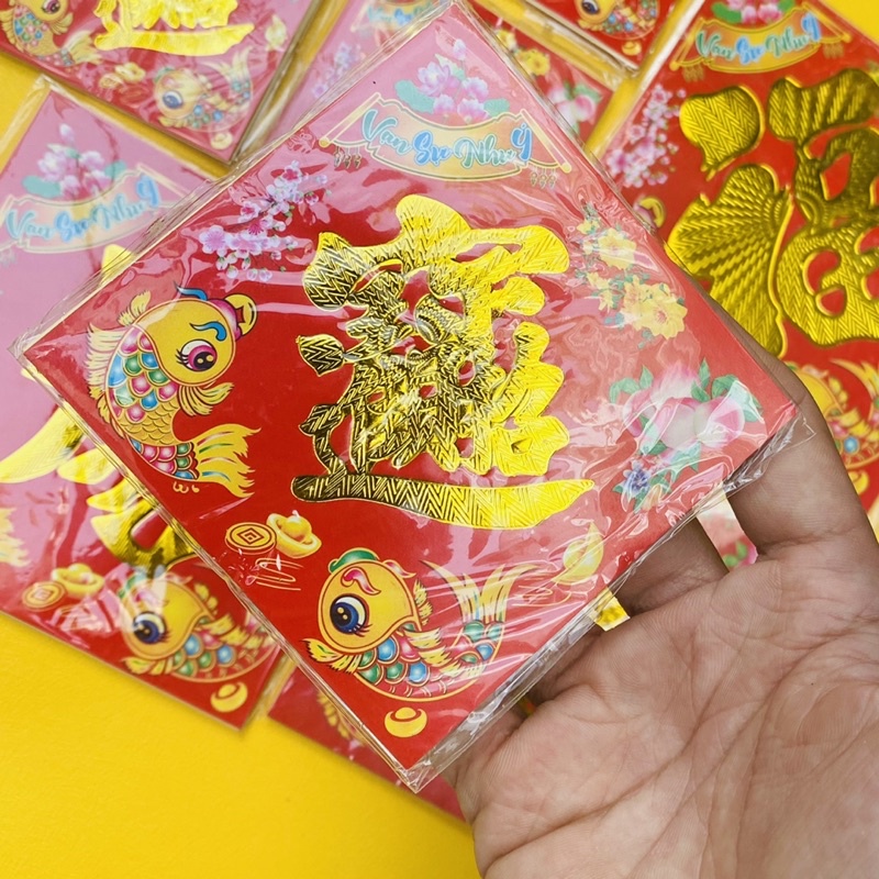 Giấy dán CHỮ PHÚC - CHỮ ĐẠI CÁT - CHIÊU TÀI TẤN BẢO có keo trang trí tết cực đẹp - VPP Brendo