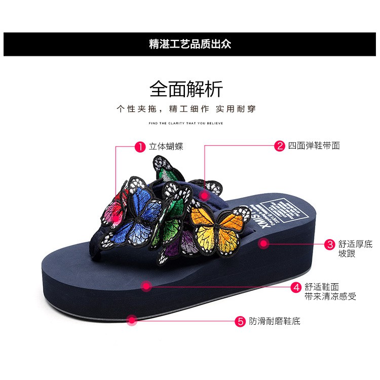 Dép làm bằng tay thời trang Hàn Quốc, dép bướm và dép đi trong nhà, giày đi biển thông thường chống trượt, dép xỏ ngón đế dày