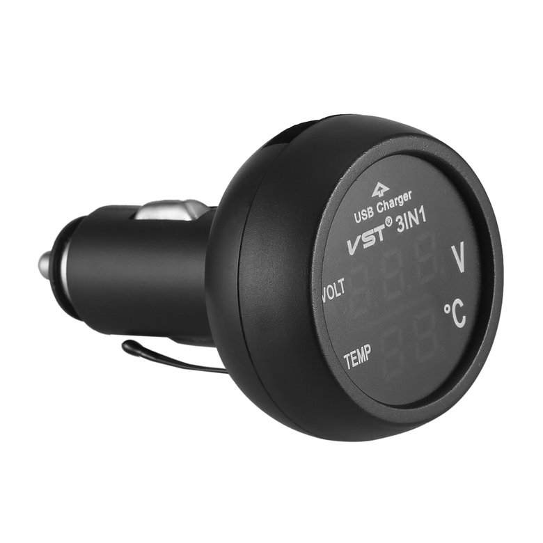 Nhiệt kế và volt kế sạc USB kỹ thuật số 3 trong 1 có đèn LED cho xe hơi