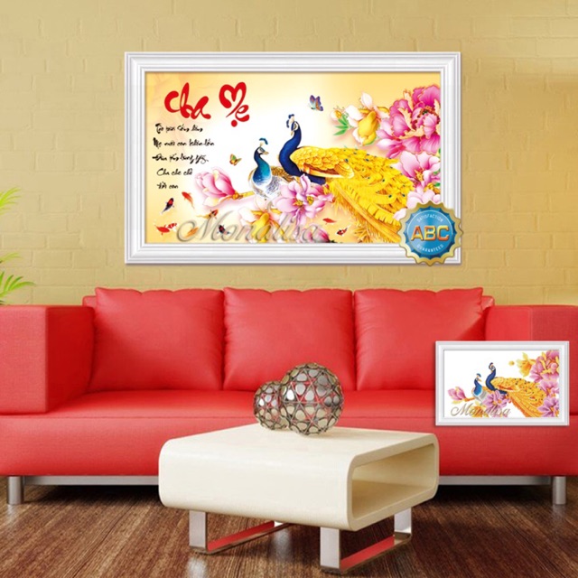 Tranh đính đá cha mẹ 80x50cm