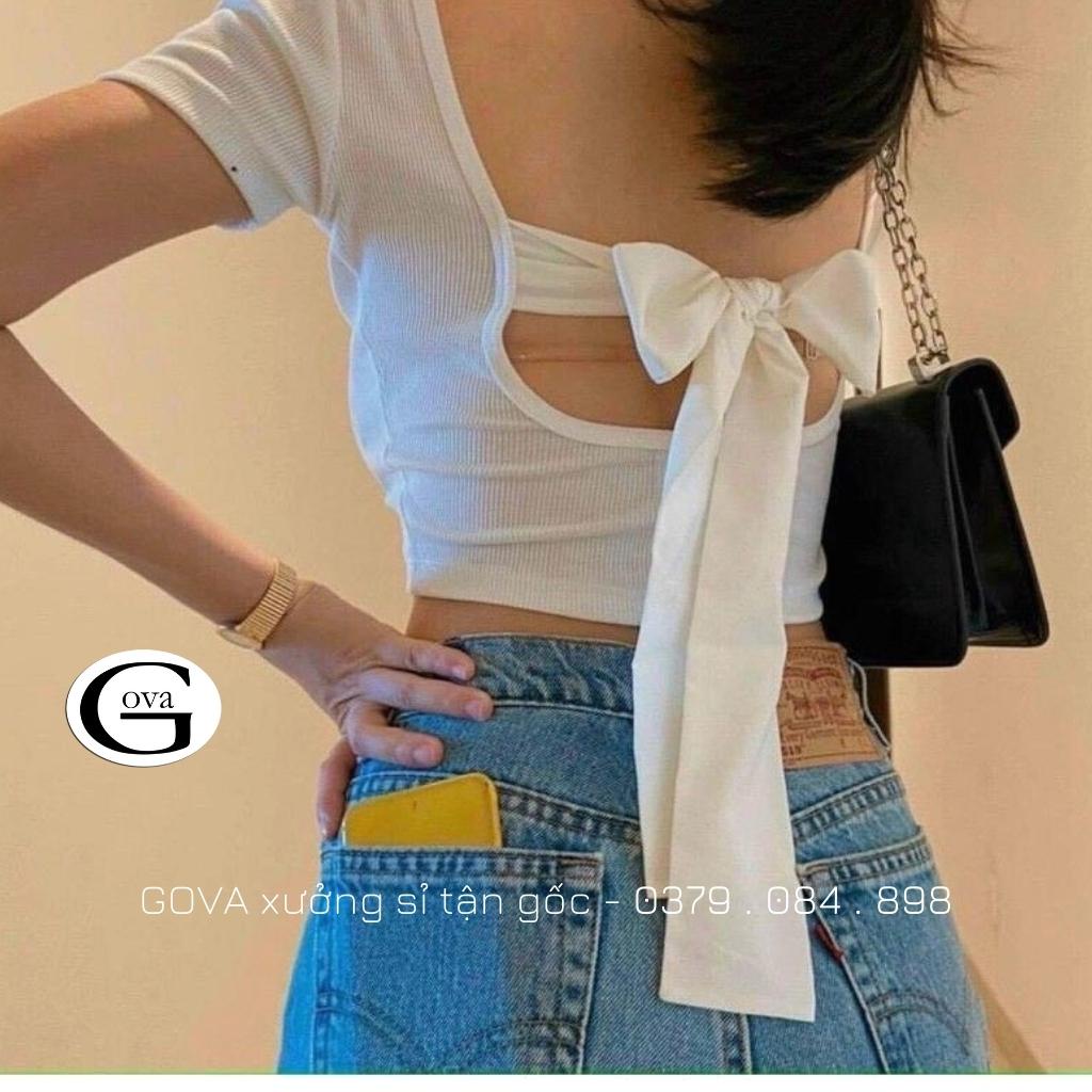 Áo Croptop buộc nơ lưng Hot Trend Áo kiểu nữ ôm chất thun Cao Cấp gân mềm mát