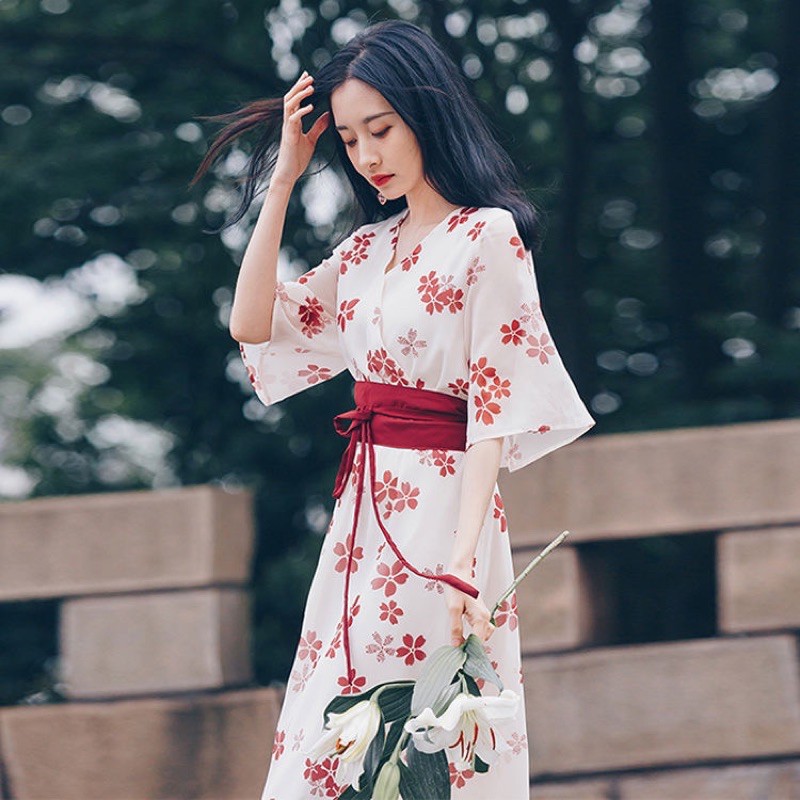 Đầm hoa đỏ thắt nơ eo ngọt ngào cô gái HQ 🌺