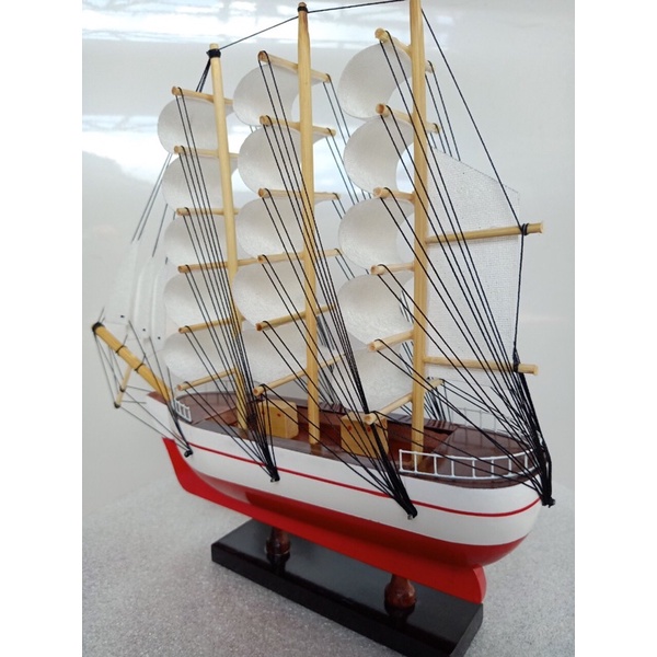 Mô hình thuyền phong thủy  - Thuyền gỗ Le Blem dài 28cm -35cm - Buồm vải trắng -