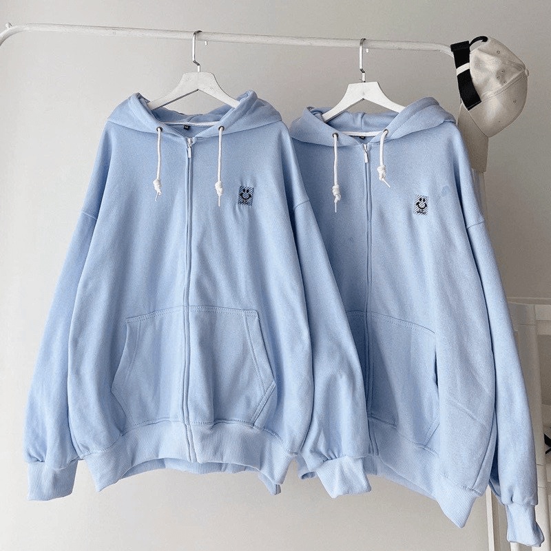 (Free Ship) FREE SHIP ÁO KHOÁC NỈ TAY BỒNG HOODIE CHẤT PE MỀM MỊN THOÁNG MÁT THÊU MẶT CƯỜI h.h.p