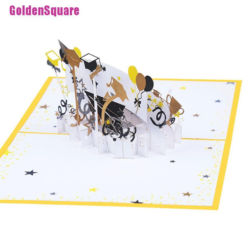 [Golden] 3D Pop Up Greeting Card Graduation Season 3D Blessing Card Happy Graduation 3D