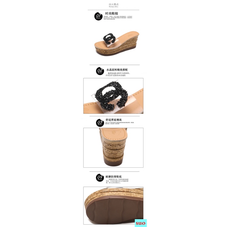 Dép Đế Xuồng Dày Quai Ngang Trong Suốt Đính Đá Chống Trượt Thời Trang Mùa Hè 2018 Dành Cho Nữ