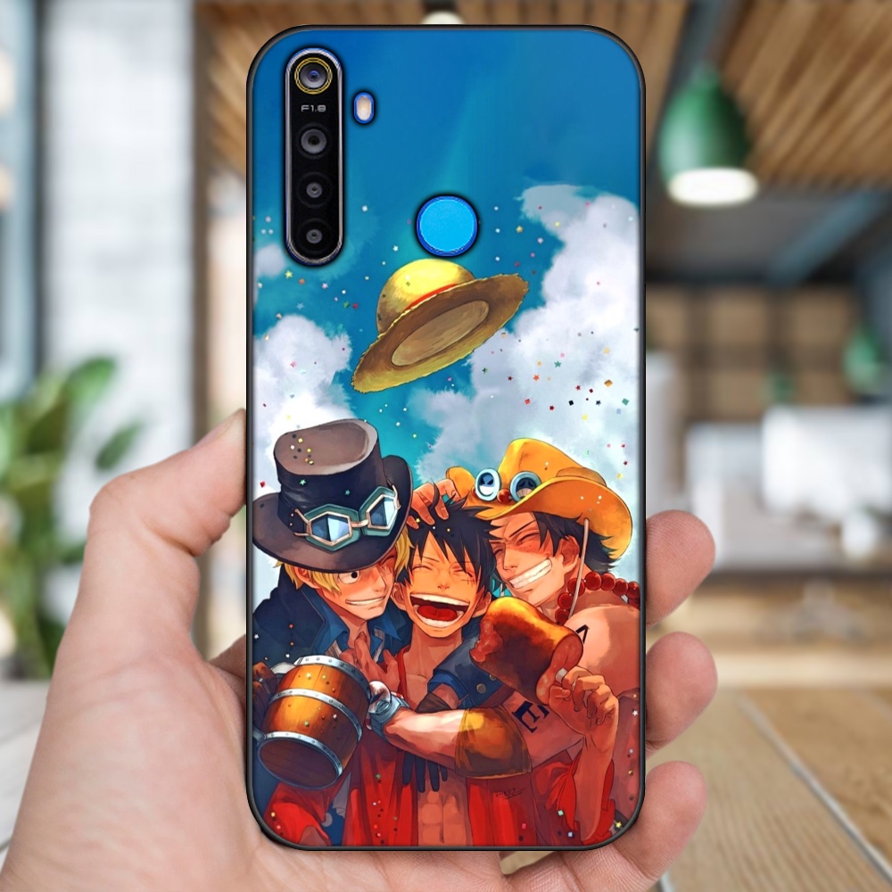 Ốp lưng Realme 5, 5 Pro viền đen in hình Ace One Piece