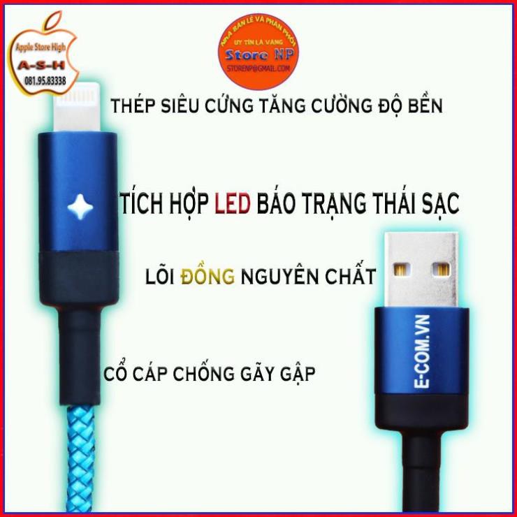 Dây Cáp Sạc iphone Tự Ngắt Khi Đầy Pin - Có Đèn Led - Chính hãng E-Com - Bọc dù chống đứt _ storenp