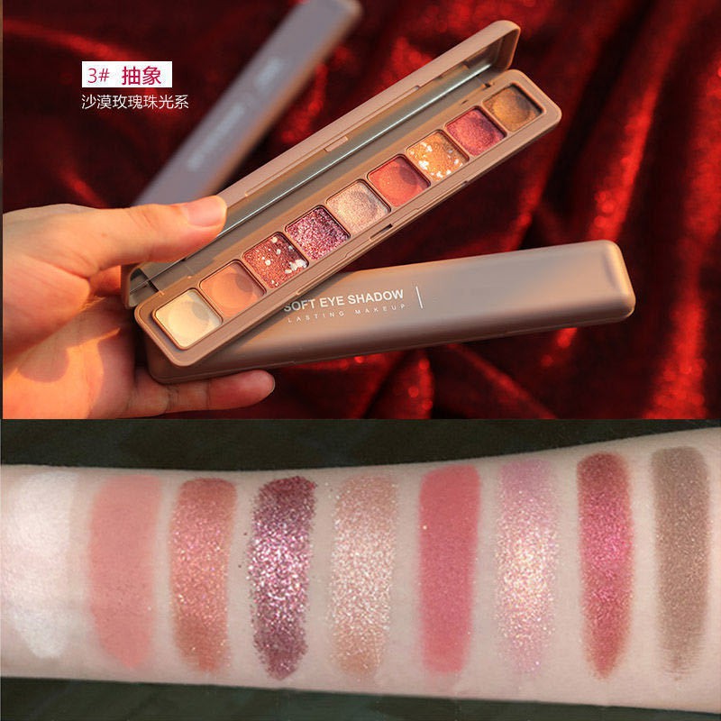 Bảng Phấn Mắt Bóng Lưu vực Net Red The same 9-color keyboard fingertip eye shadow earth color bead matt Light waterproof and non-removing makeup sequined eyeshadow palette student