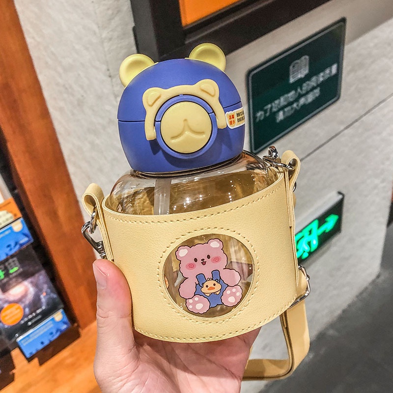 bình nước cute ly thủy tinh có nắp bình giữ nhiệt băng keo thể thao 700ML Họa Tiết Hoạt Hình Có Ống Hút Cho Bé