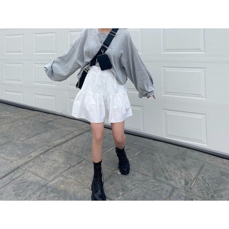 Chân Váy Ngắn 🌸Chân Váy Xòe 2 Tầng Ngắn Chất Đũi Đen | Trắng | BigBuy360 - bigbuy360.vn