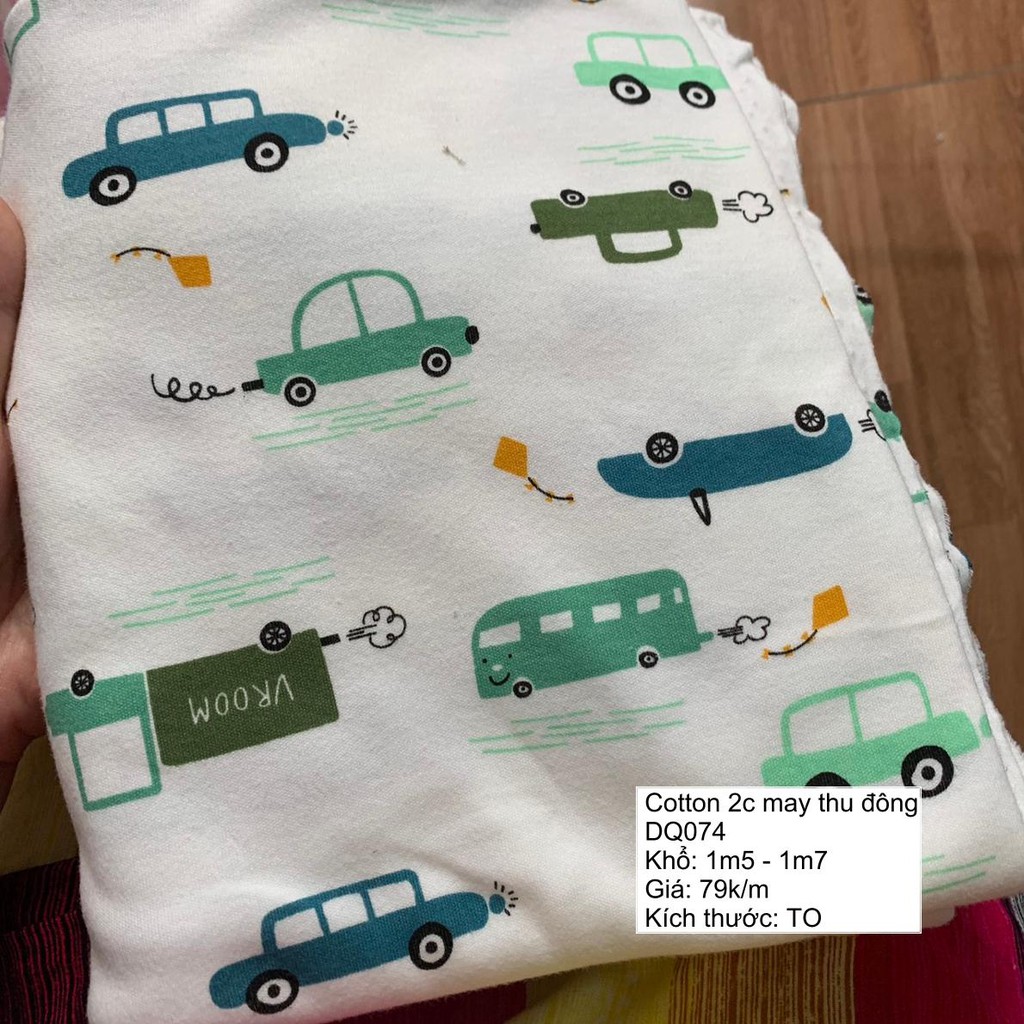 Vải cotton 100% co giãn 2c - Vải may quần áo thu đông cho bé - ô tô diều