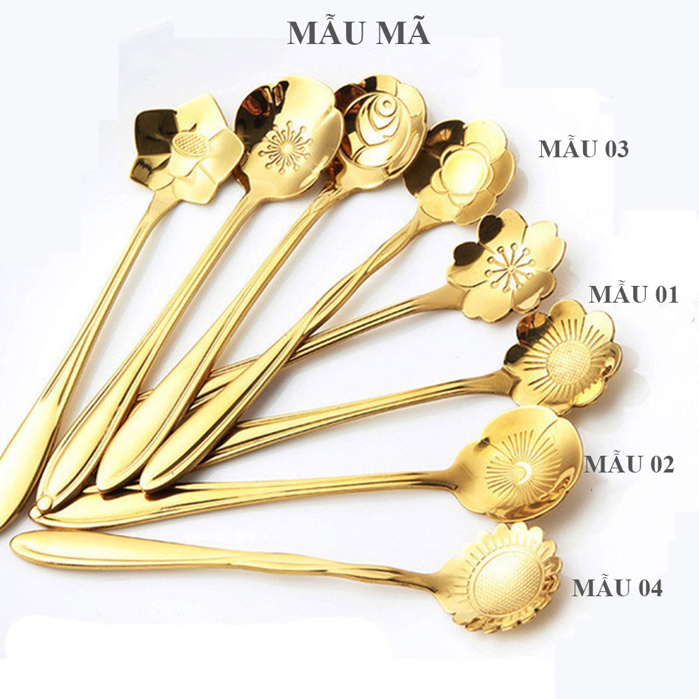 Muỗng Cà Phê Đầu Bông Hoa Bằng Thép Không Rỉ Chất Lượng Phong Cách Độc Lạ