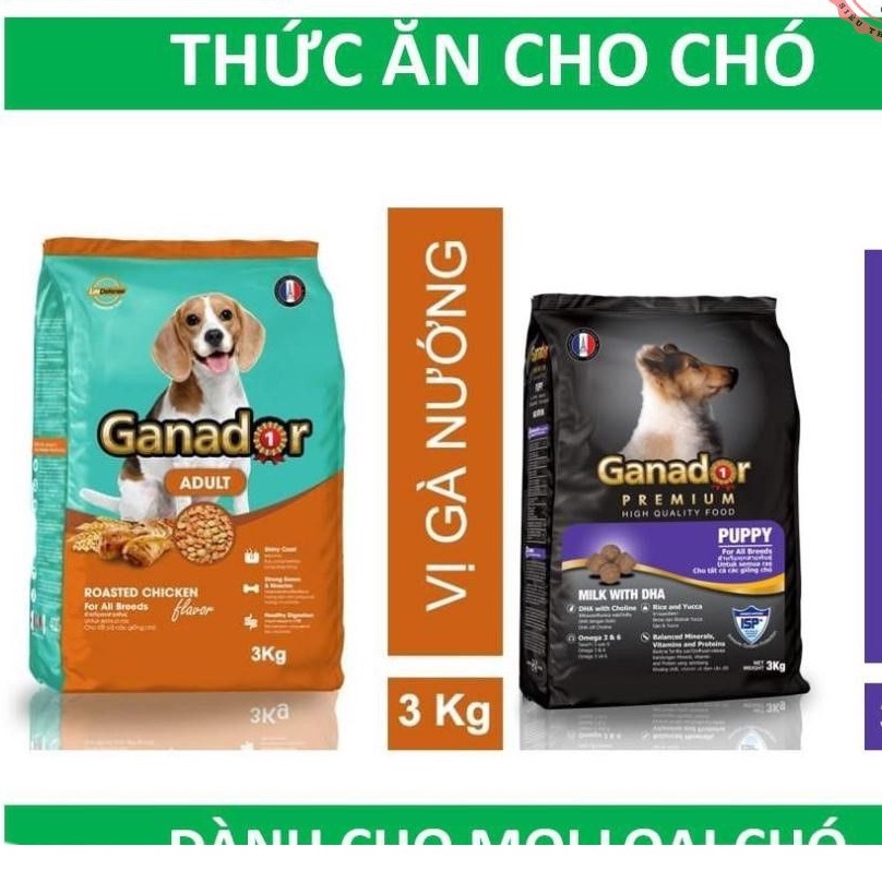 (Bao 3kg) Thức ăn dạng hạt cao cấp GANADOR thức ăn cho chó mọi lứa tuổi