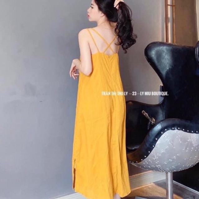 Đầm xuông - váy đũi xước Đan dây lưng dáng maxi dài đủ size