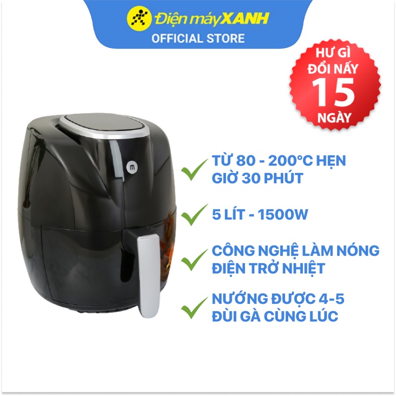 [Mã ELHADEV giảm 4% đơn 300K] Nồi chiên không dầu Mishio MK-269 5 lít công suất 1500W - Hàng chính hãng BH 18 tháng