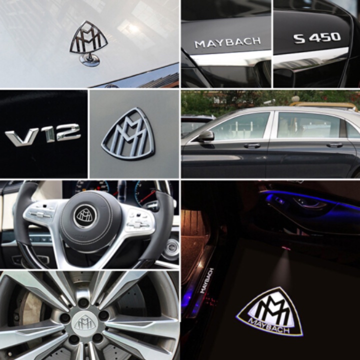 Bộ 2 chiếc logo biểu tượng gắn hông xe ô tô Maybach, chất liệu hợp kim mạ crom cao cấp