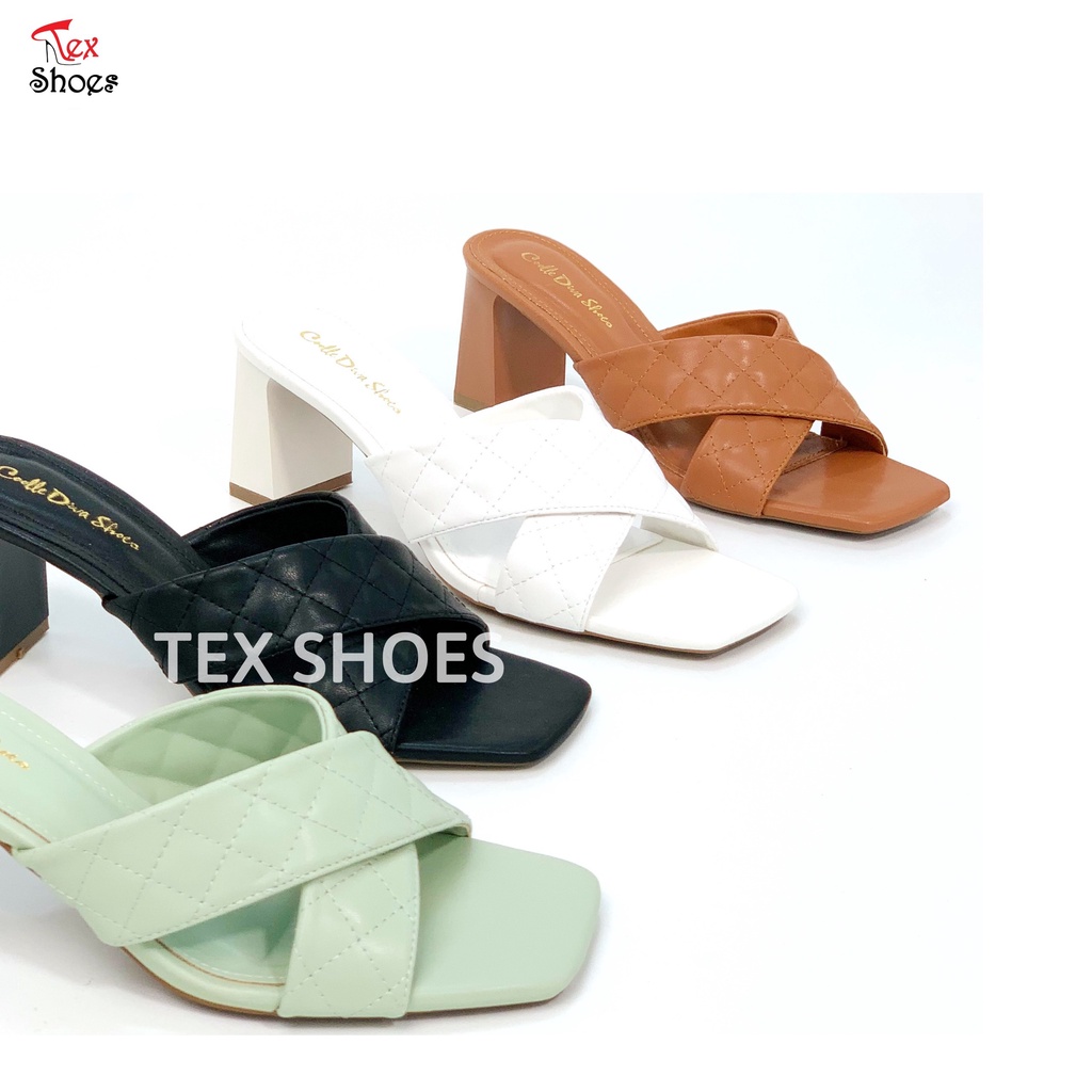 Guốc nữ quai chéo thời trang VNXK, mules nữ cao cấp gót trụ 7cm TEX SHOES