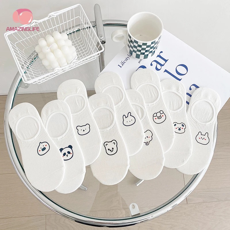 1 Đôi Vớ Thuyền Ngắn Co Giãn Thoáng Khí In Hình Động Vật Hoạt Hình Bằng Silicon Chống Trượt Thời Trang Xuân Hè