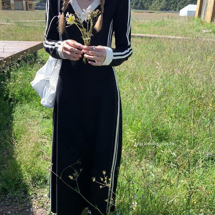 Đầm Đen Tay Dài Cổ Chữ v Thời Trang Mùa Thu 2022 Cho Nữ