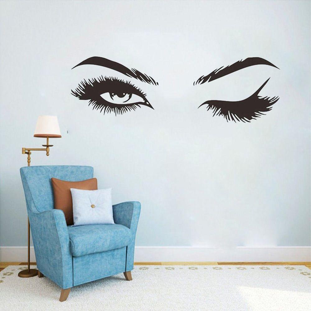 Miếng Dán Tường Trang Trí Phòng Khách / Phòng Ngủ Hình Lông Mi / Cô Gái Xinh Đẹp