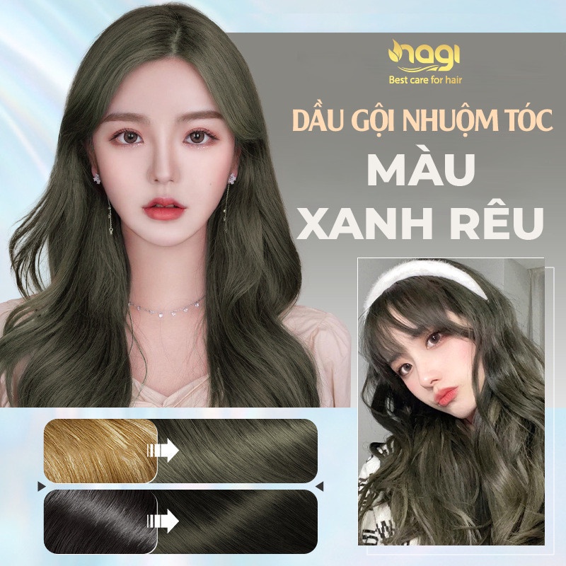 Dầu gội nhuộm tóc màu Xanh rêu Nagi DULL BLUE 15 chiết xuất từ thiên nhiên chai 400ml