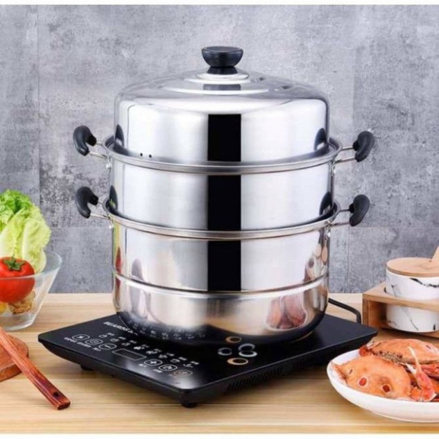 Nồi hấp inox 3 tầng hiện đại kích thước lớn, có thể sử dụng trên mọi loại bếp .