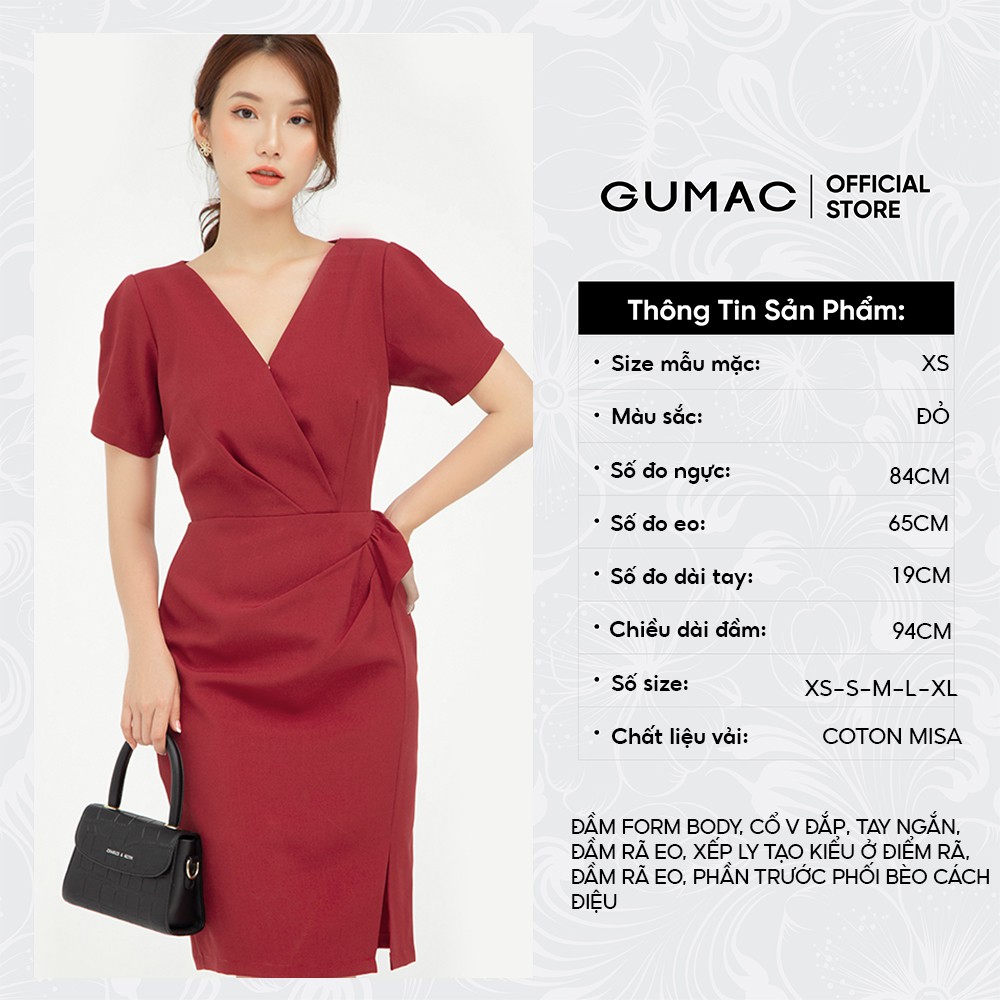 [Mã WABRGU72 giảm 10% tối đa 50k đơn 250k] Đầm ôm nữ phối bèo GUMAC thiết kế quyến rũ màu đỏ DB5108