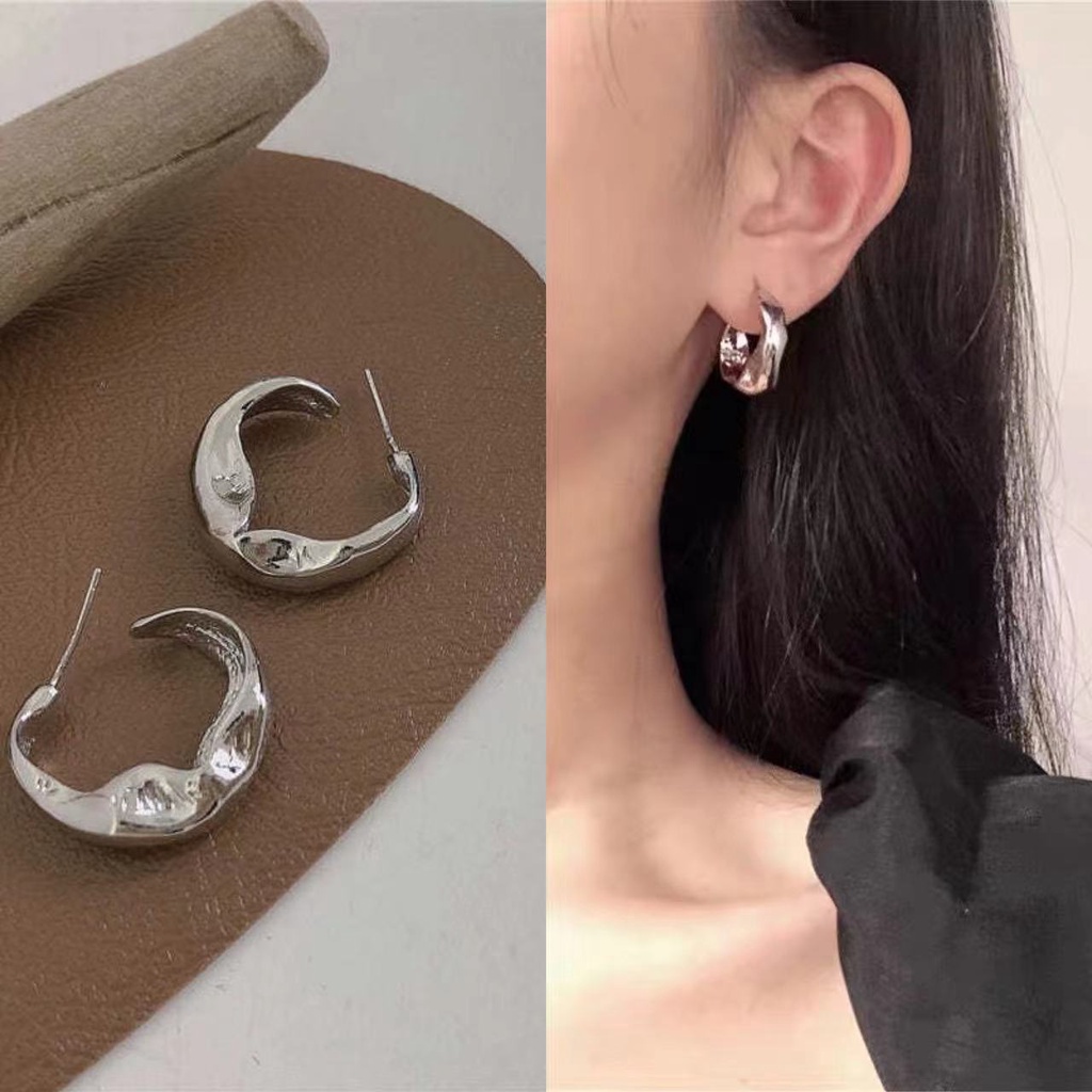 Khuyên Tai Kim Loại Hình Chữ C Phong Cách Hàn Quốc Mới Mẻ