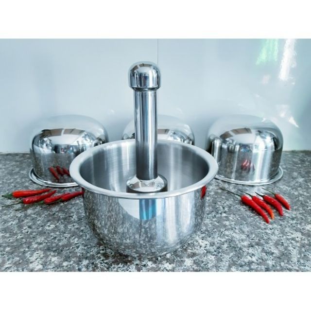 Bộ chày cối giã cua inox-gang-gỗ tiện lợi cho nhà bếp.