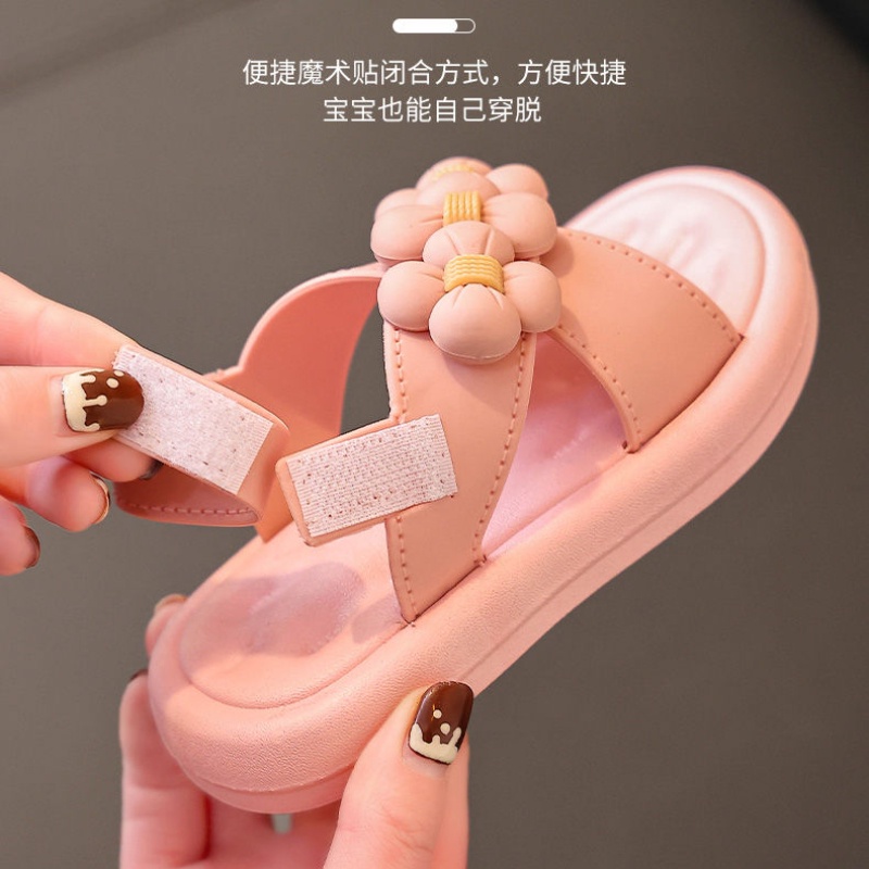 Dép Sandal Đế Mềm Chống Trượt Đính Hoa 3D Xinh Xắn Dành Cho Bé Gái