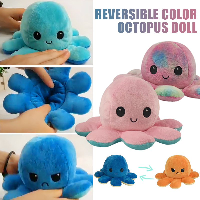 3D Reversible Flip Octopus Stuffed Plush Doll Soft Simulation Reversible Plush Toy Color Chapter Plush Doll Filled Plush Child Toy