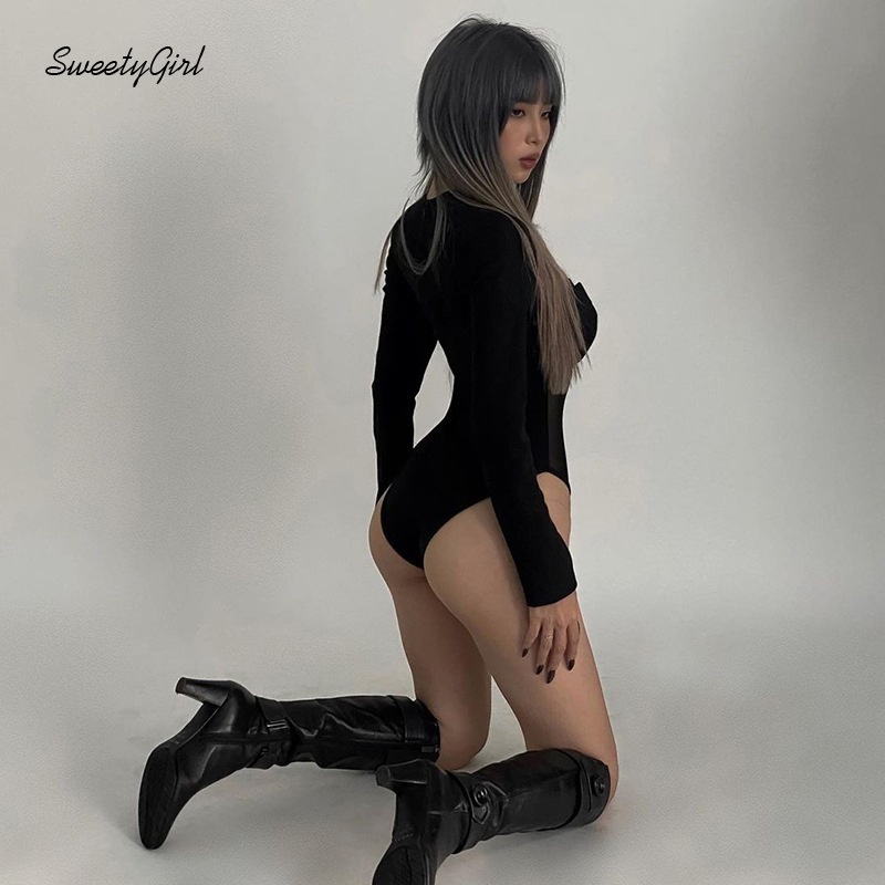 Áo Liền Thân Tay Dài Cổ Chữ V Khoét Sâu Màu Sắc Trơn Quyến Rũ Dành Cho Nữ 2022