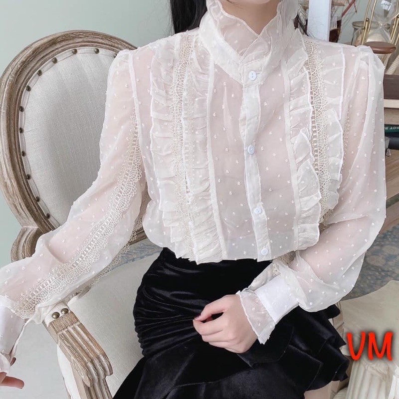 [Mã WASKT304 giảm 15% tối đa 30K đơn 99K] Áo sơ mi ren hạt sang chảnh | BigBuy360 - bigbuy360.vn