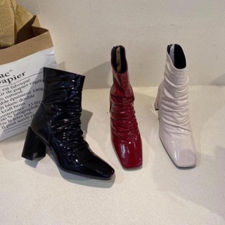 (ẢNH THẬT) Boot M 7p Cổ Thấp Da Nhún Bóng  Gót ông Mềm Êm Fullbox Cao Cấp