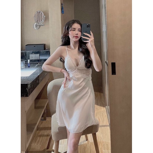 Đầm ngủ gợi cảm có mút ngực Chất Lụa Latin phối ren sang trọng Đồ ngủ nữ sexy