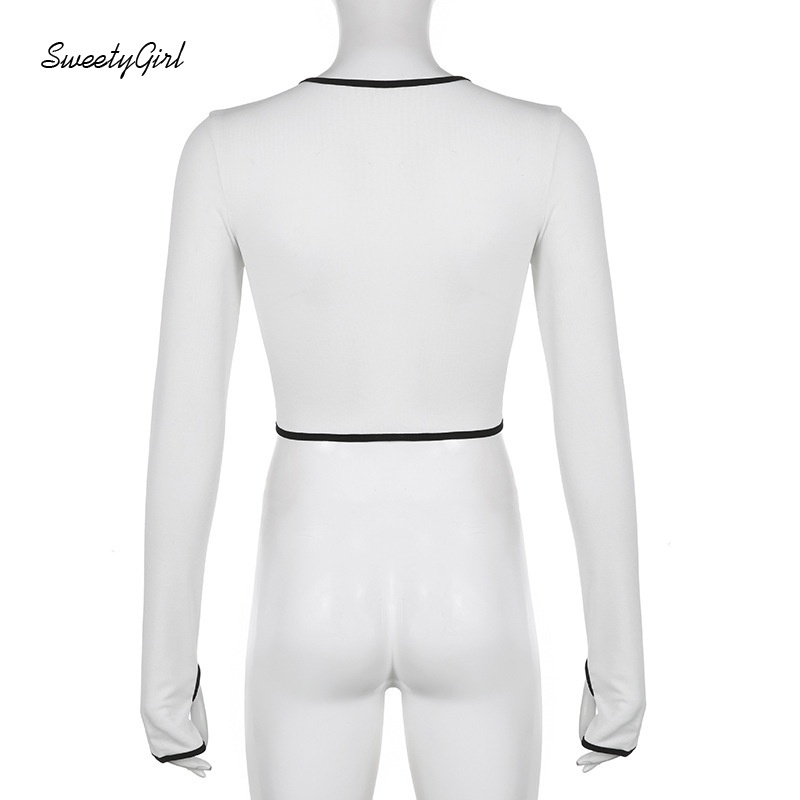 Áo Thun Tay Dài Cổ Chữ V Ôm Eo Phối Màu Tương Phản Thời Trang 2022 Cho Nữ