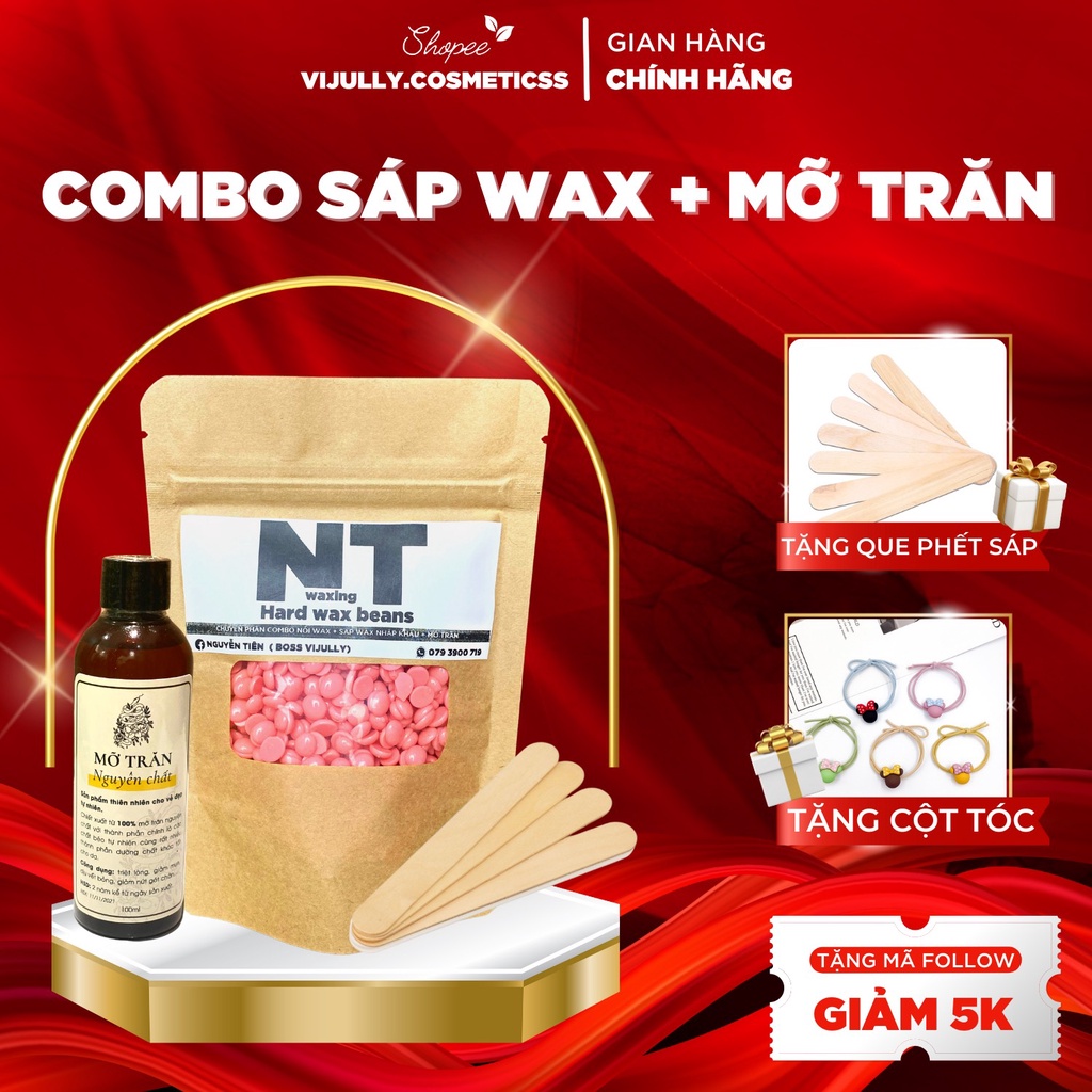 Combo triệt lông sáp wax nóng, wax lông nhập khẩu và mỡ trăn nguyên chất triệt lông nách, tay, chân, bikini...