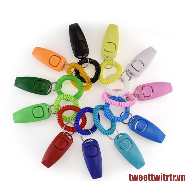 TRTR 2 In 1 Pet Clicker Dog Training Whistle Answer Pet Trainer Guide With Key Ring