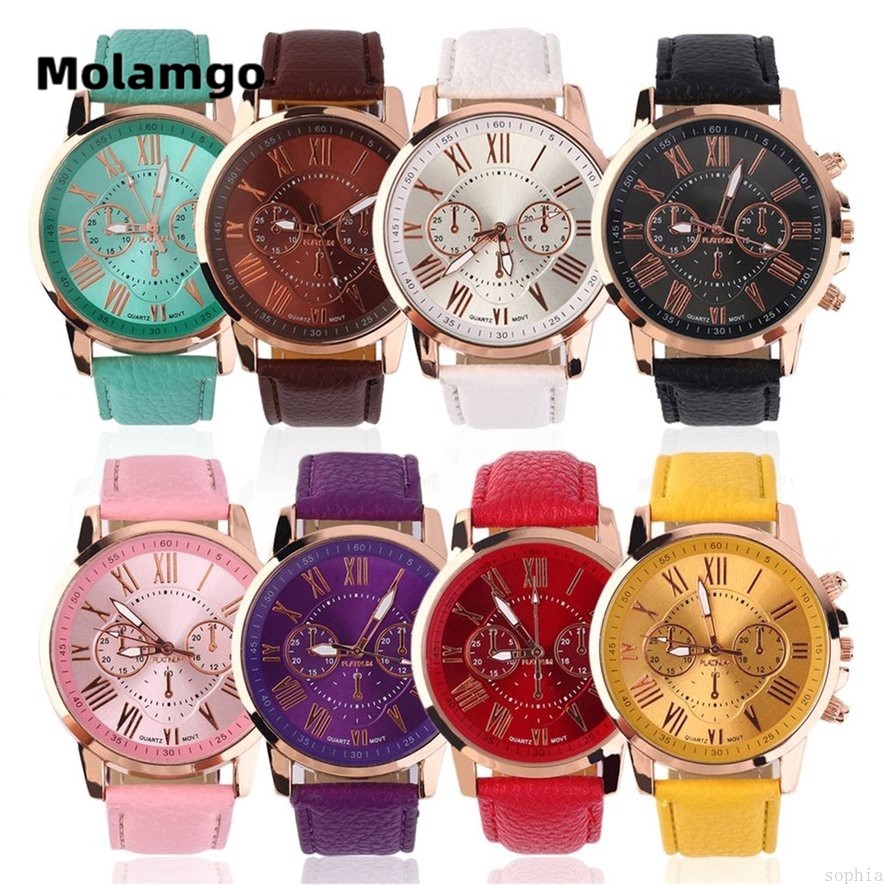 MOLAMGO Geneva Fashion Unisex Color Original PU Genuine Leather Watches Gift