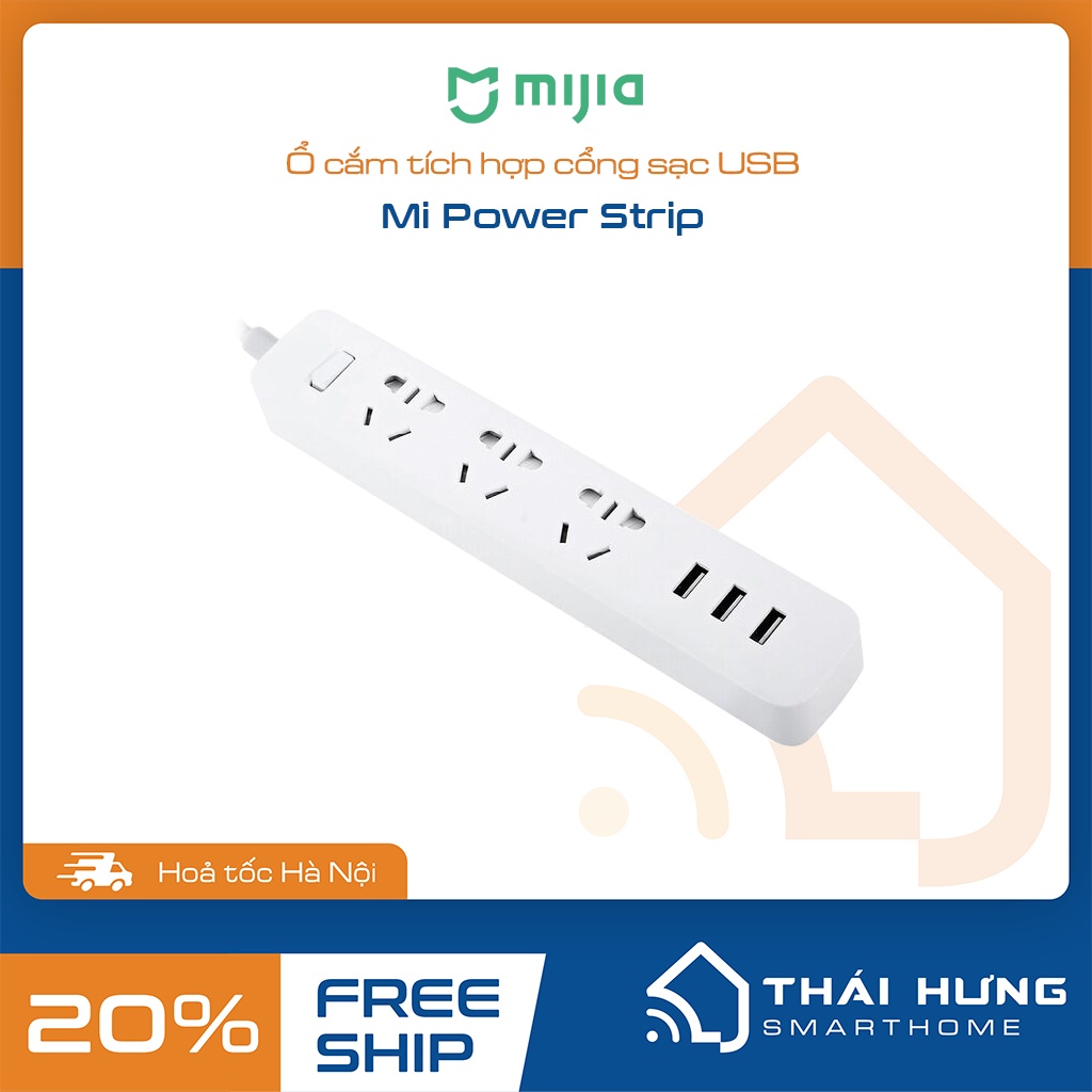 Ổ cắm Mi Power Strip tích hợp cổng sạc 3 USB (New version)